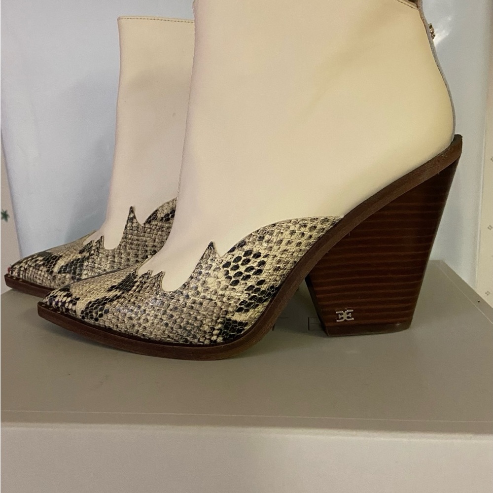 Chic Cream and Snakeskin Ankle Boots